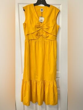 Anne Klein Women's Yellow Bow-Front Sleeveless Midi Dress Size 8 NWT